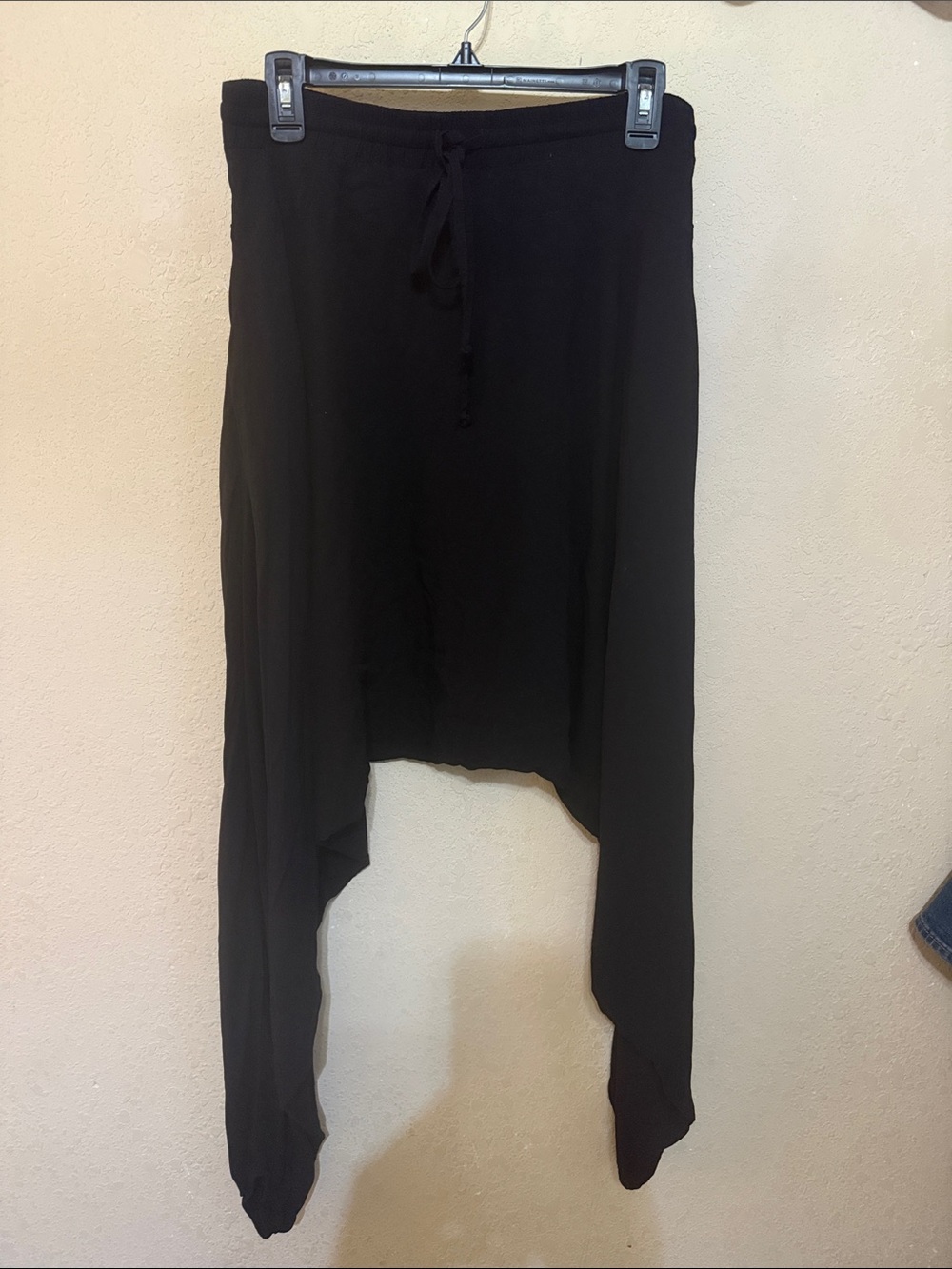Buddha pants Asymmetrical Black Draped Women's harem pant with Drawstring Waist